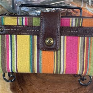 Relic Striped Multicolor Wristlet with Brown Trim